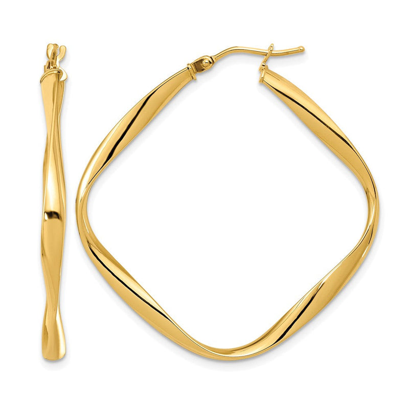 14K Gelbgold Poliert Gedreht Quadratisch Creolen
