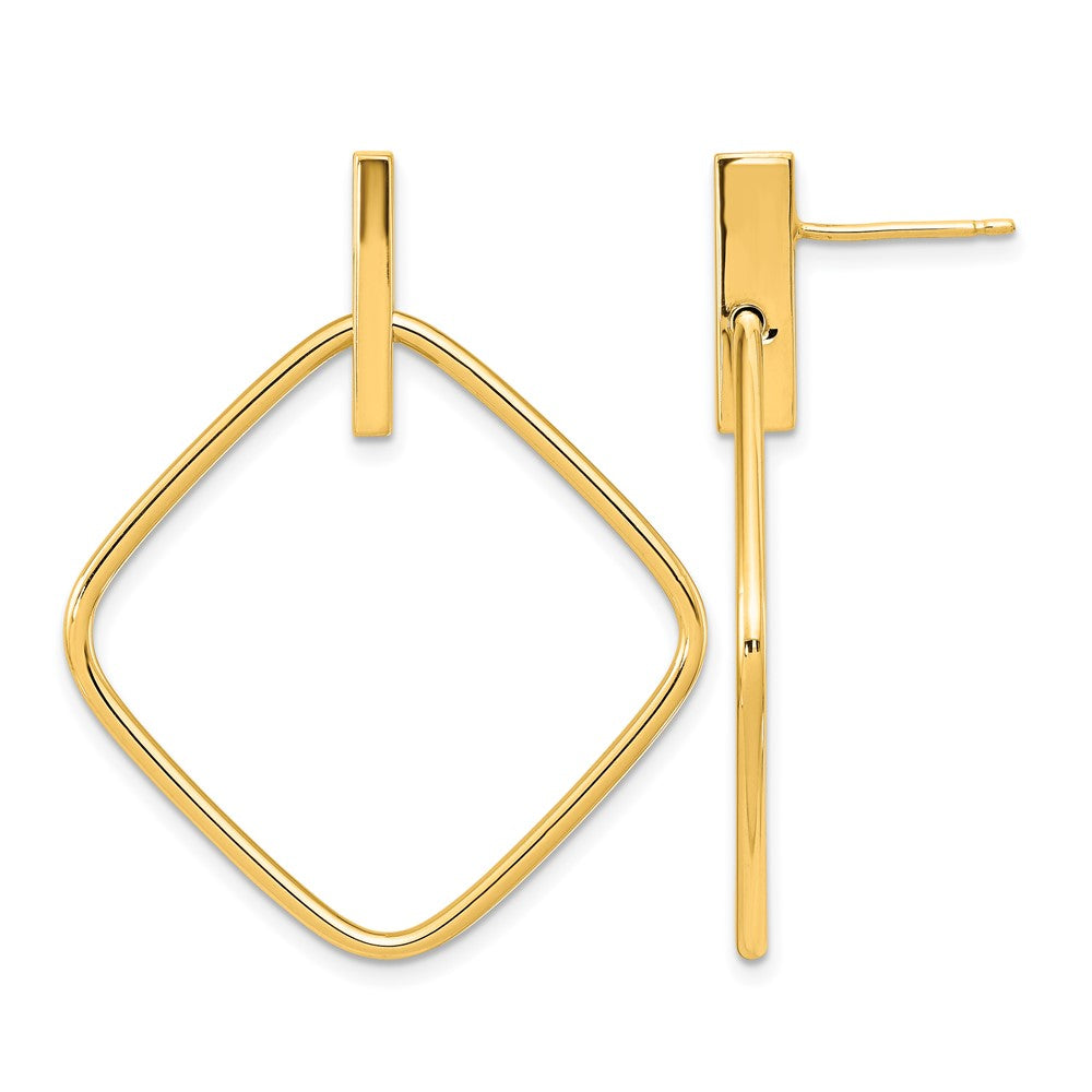 14K Gelbgold Poliert Quadratisch Stecker Ohrhänger