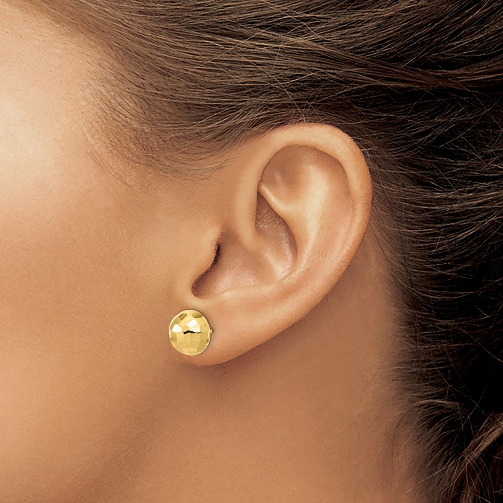 14K Gelbgold Poliert Diamantiert 10mm Knopf Ohrstecker