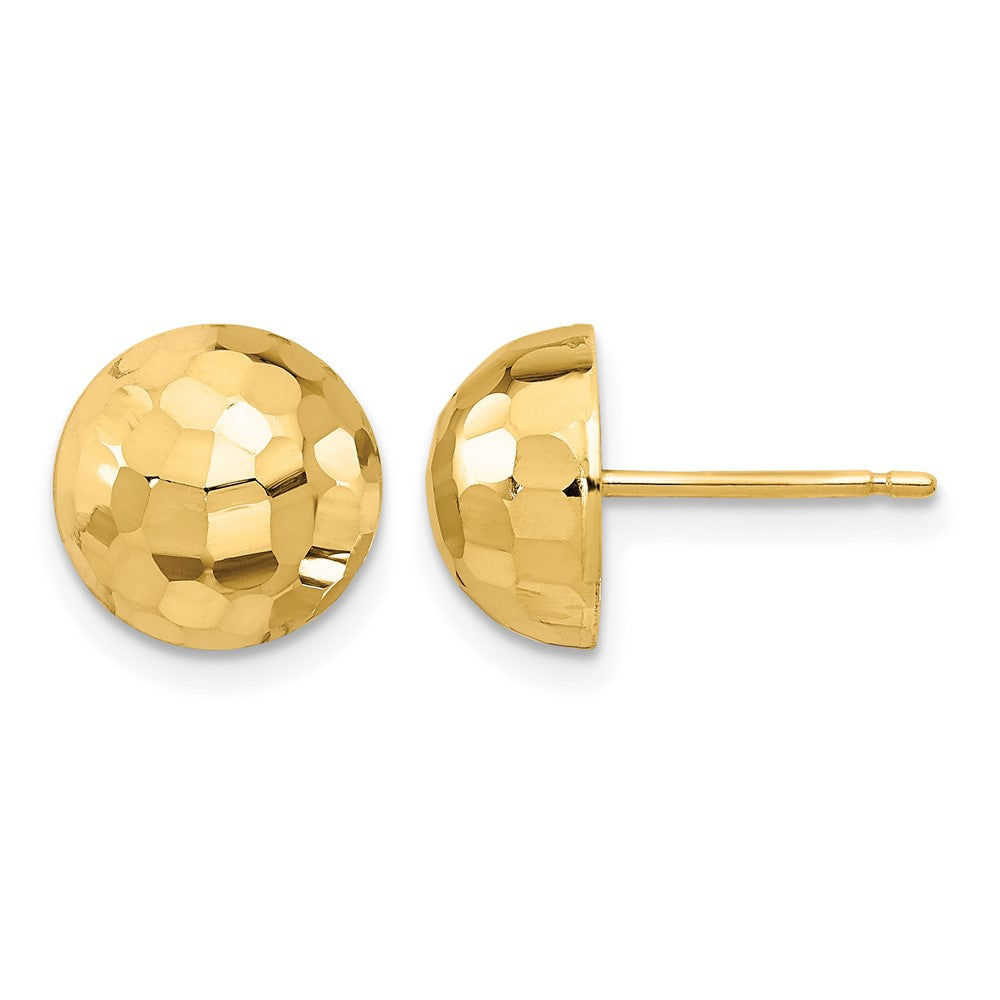 14K Gelbgold Poliert Diamantiert 10mm Knopf Ohrstecker
