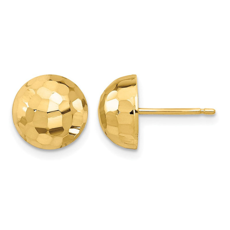 14K Gelbgold Poliert Diamantiert 10mm Knopf Ohrstecker