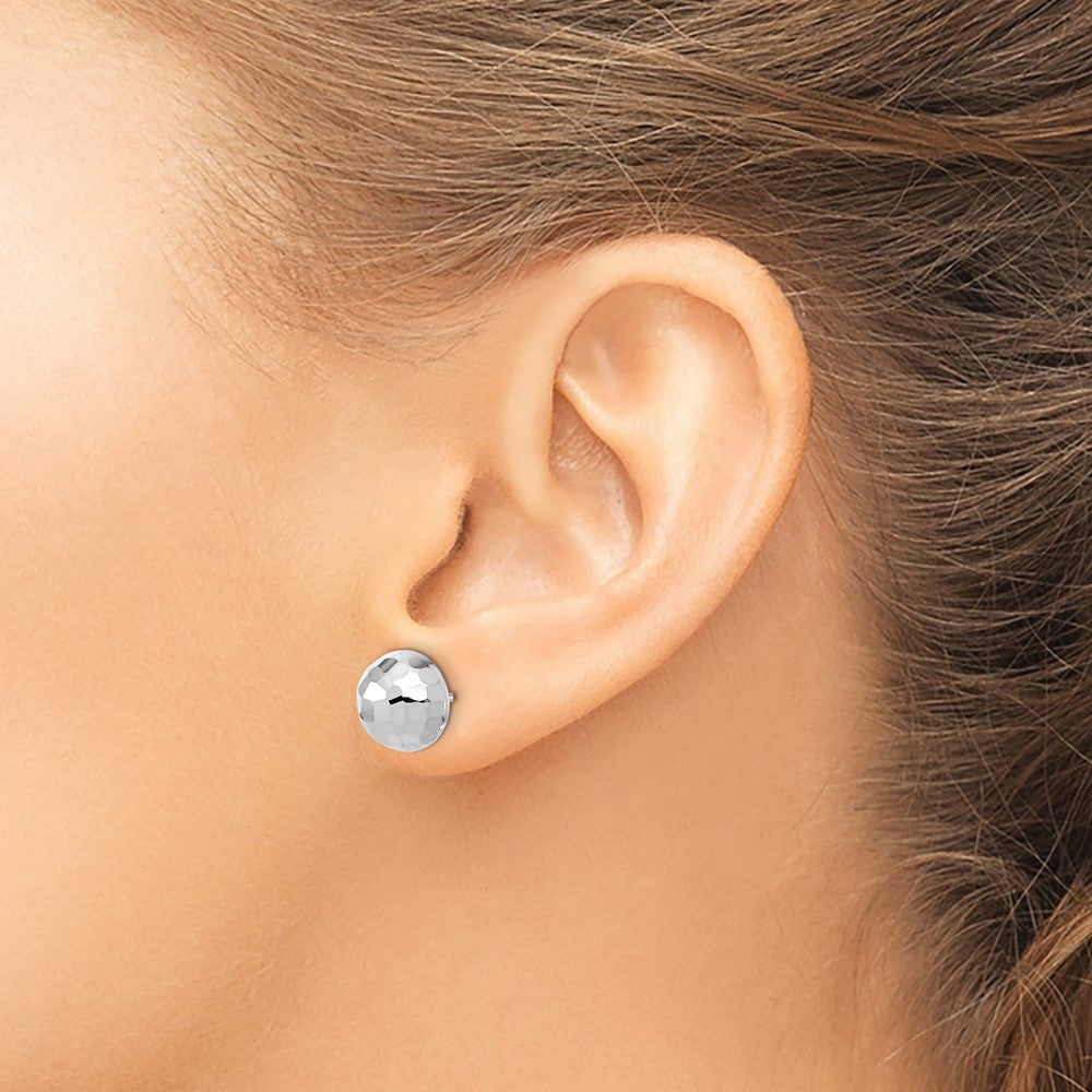 14K Weißgold Poliert Diamantiert 10mm Knopf Ohrstecker