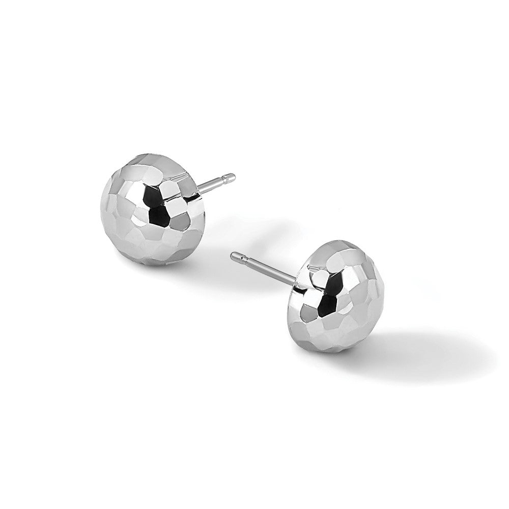 14K Weißgold Poliert Diamantiert 10mm Knopf Ohrstecker