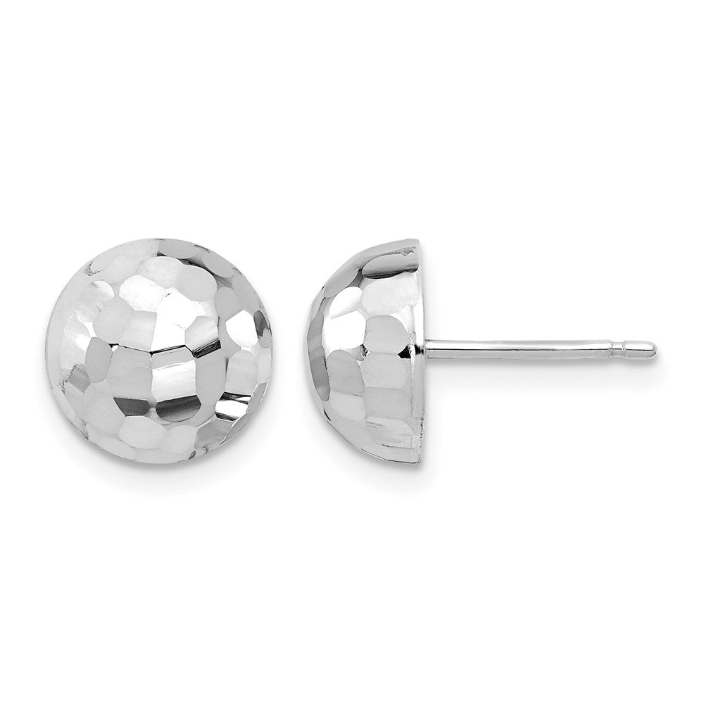 14K Weißgold Poliert Diamantiert 10mm Knopf Ohrstecker
