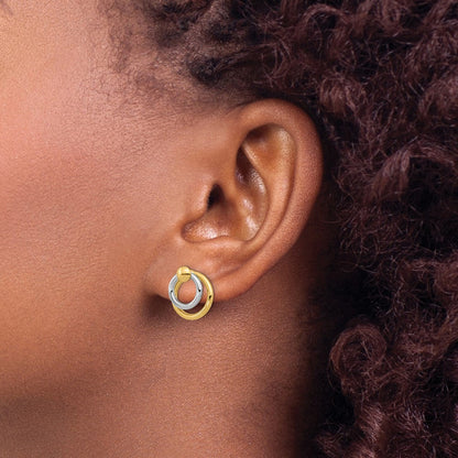 14K Bicolor Poliert Stecker Ohrhänger