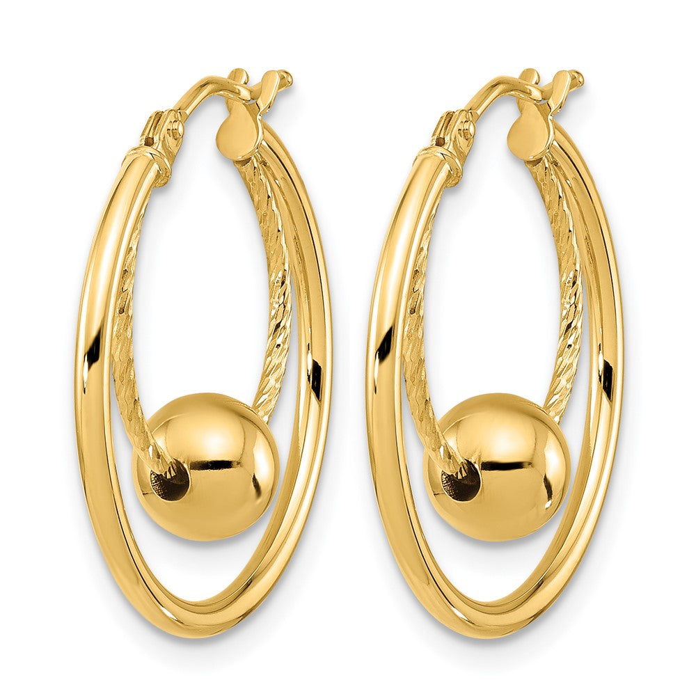 14K Gelbgold Poliert Strukturiert mit 6mm Kugel Creolen