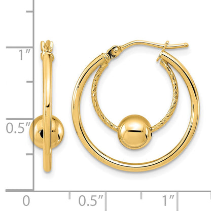 14K Gelbgold Poliert Strukturiert mit 6mm Kugel Creolen