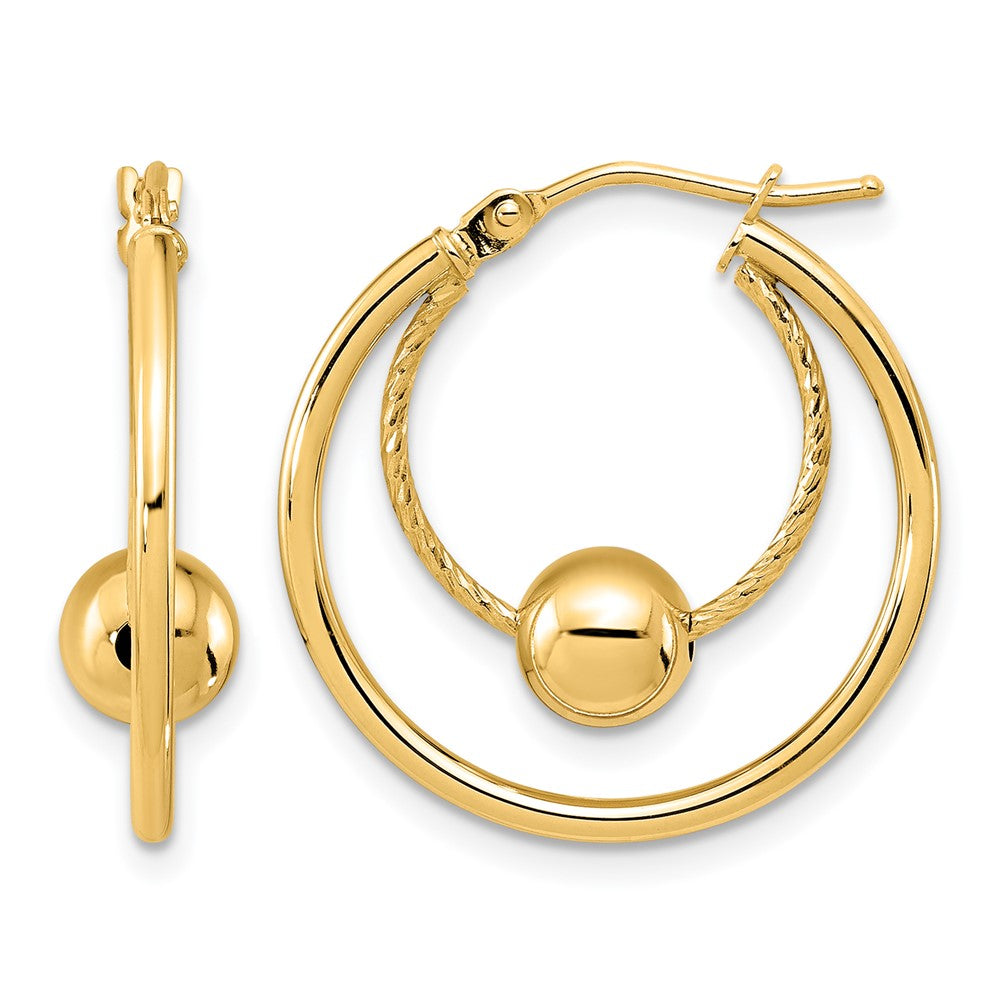 14K Gelbgold Poliert Strukturiert mit 6mm Kugel Creolen
