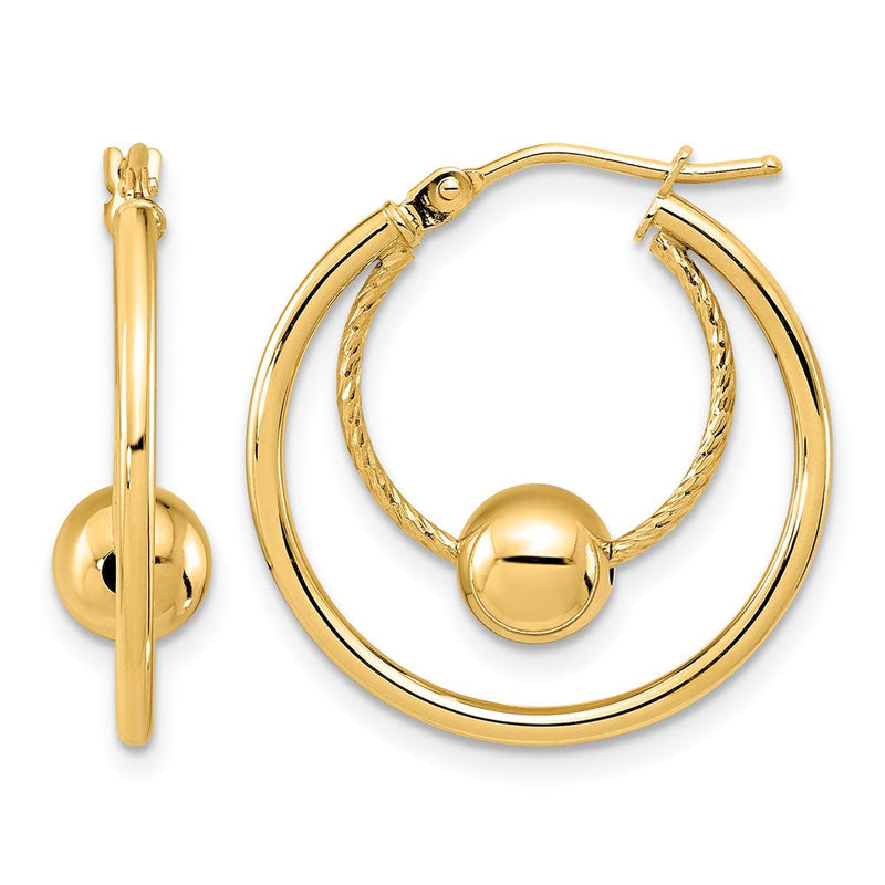 14K Gelbgold Poliert Strukturiert mit 6mm Kugel Creolen