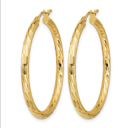 14K Gelbgold Poliert Diamantiert Creolen