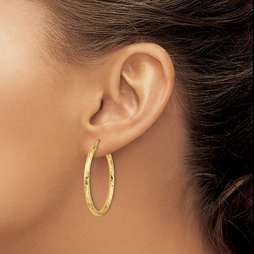 14K Gelbgold Poliert Diamantiert Creolen