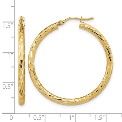 14K Gelbgold Poliert Diamantiert Creolen