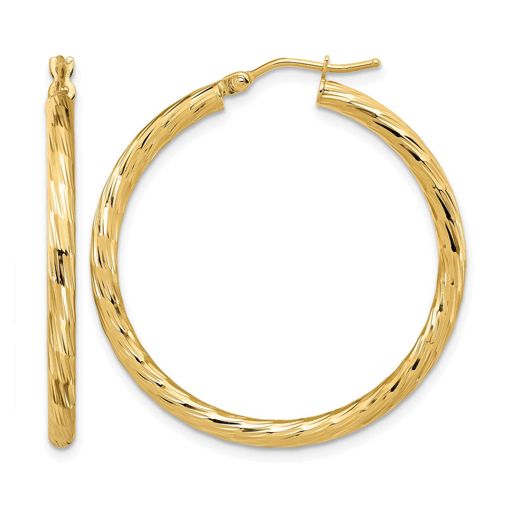 14K Gelbgold Poliert Diamantiert Creolen