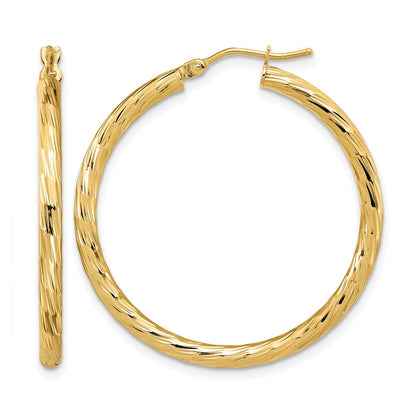 14K Gelbgold Poliert Diamantiert Creolen