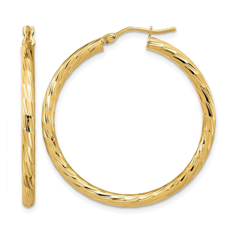 14K Gelbgold Poliert Diamantiert Creolen