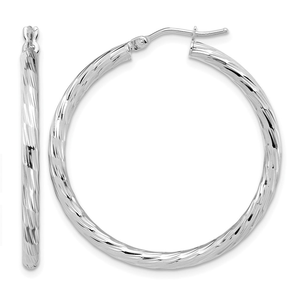 14K Weißgold Poliert Diamantiert Creolen