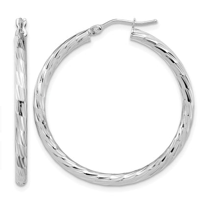 14K Weißgold Poliert Diamantiert Creolen