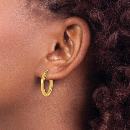 14K Gelbgold Poliert 2.5mm Leicht Röhre Creolen