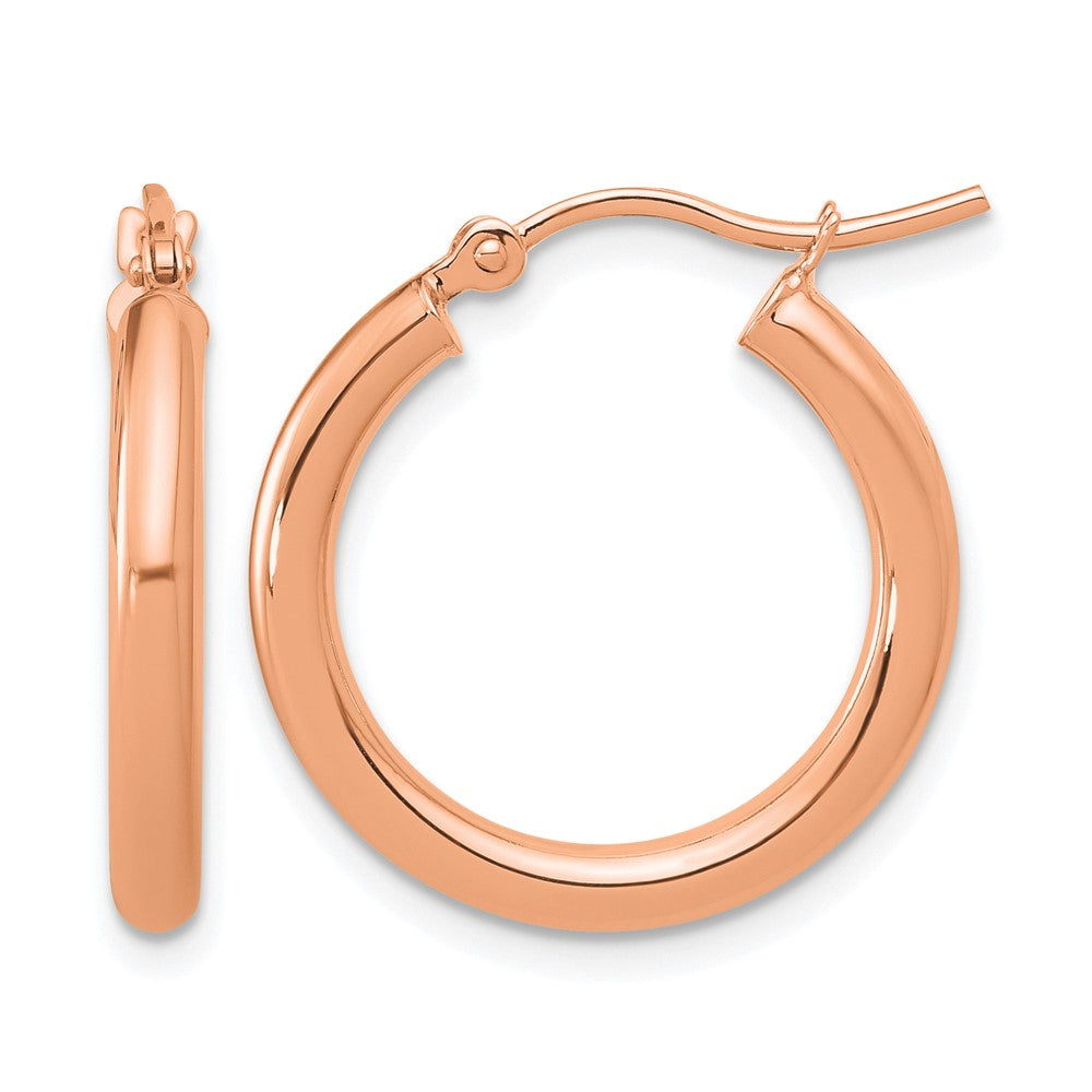 14K Roségold Poliert 2.5mm Leicht Röhre Creolen