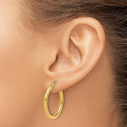 14K Gelbgold Poliert 2.5mm Leicht Röhre Creolen
