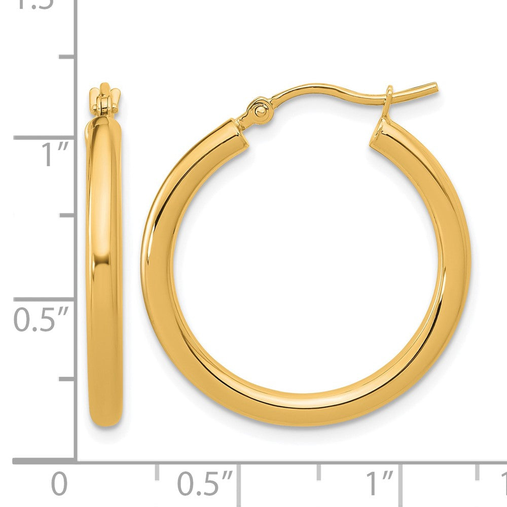 14K Gelbgold Poliert 2.5mm Leicht Röhre Creolen