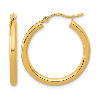 14K Gelbgold Poliert 2.5mm Leicht Röhre Creolen