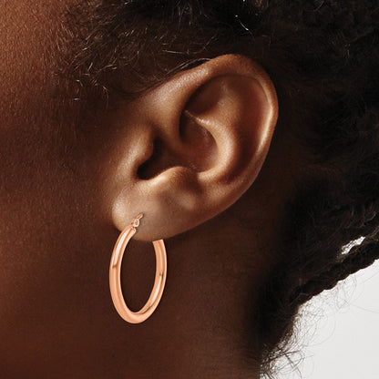 14K Roségold Poliert 2.5mm Leicht Röhre Creolen