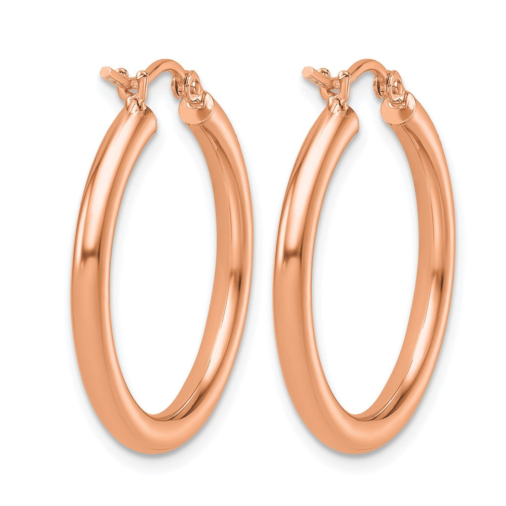 14K Roségold Poliert 2.5mm Leicht Röhre Creolen