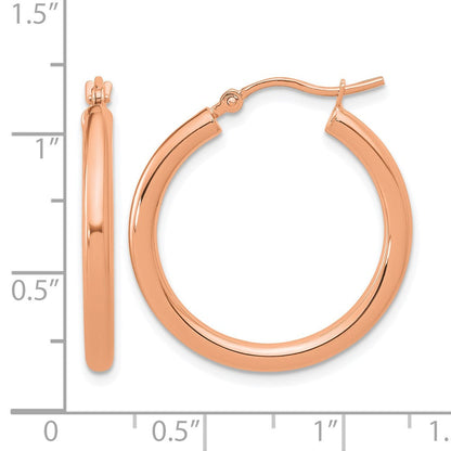 14K Roségold Poliert 2.5mm Leicht Röhre Creolen