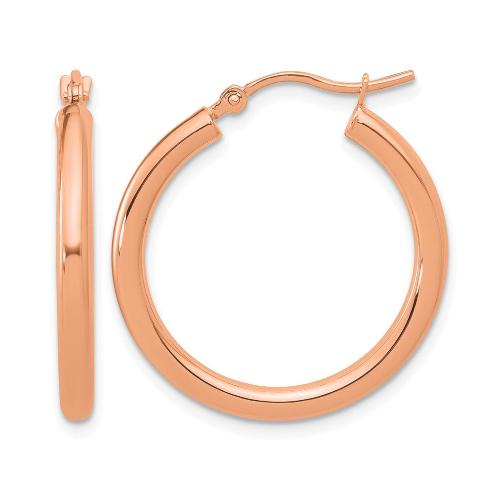 14K Roségold Poliert 2.5mm Leicht Röhre Creolen