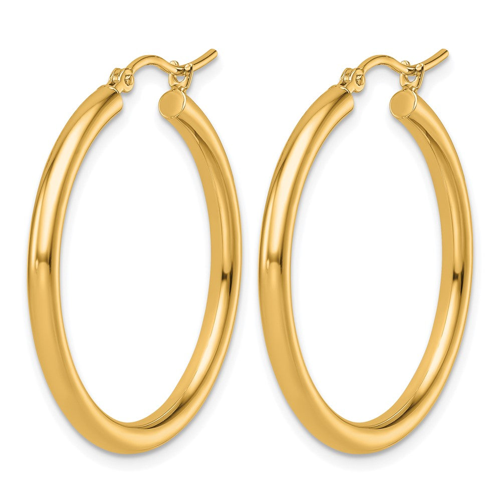 14K Gelbgold Poliert 2.5mm Leicht Röhre Creolen