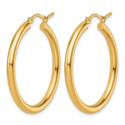 14K Gelbgold Poliert 2.5mm Leicht Röhre Creolen