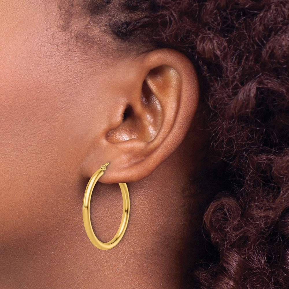 14K Gelbgold Poliert 2.5mm Leicht Röhre Creolen