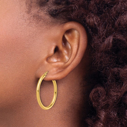 14K Gelbgold Poliert 2.5mm Leicht Röhre Creolen