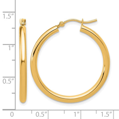 14K Gelbgold Poliert 2.5mm Leicht Röhre Creolen