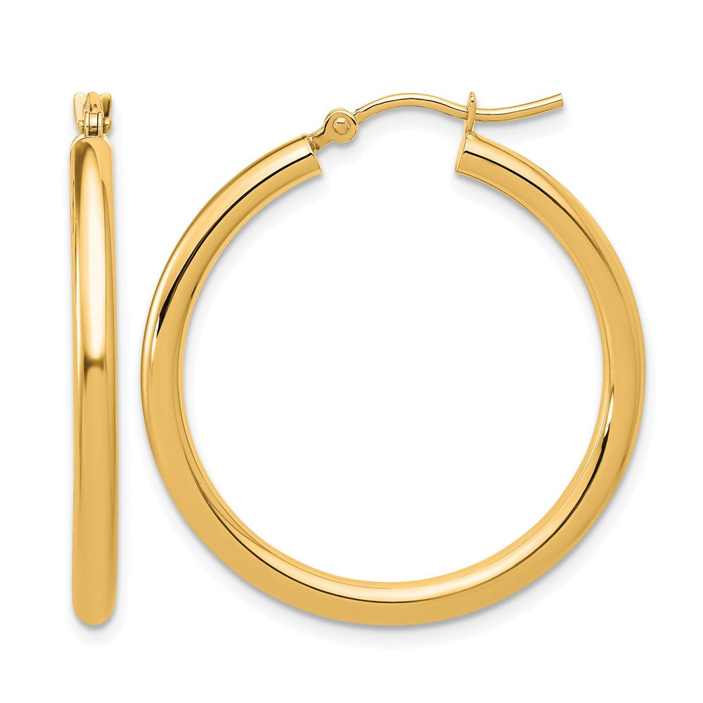 14K Gelbgold Poliert 2.5mm Leicht Röhre Creolen