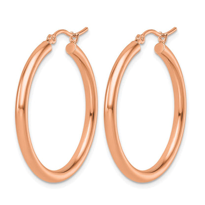 14K Roségold Poliert 2.5mm Leicht Röhre Creolen
