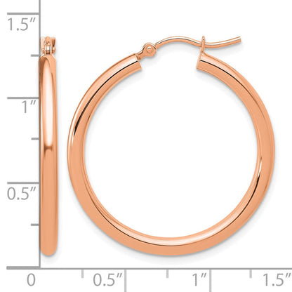 14K Roségold Poliert 2.5mm Leicht Röhre Creolen