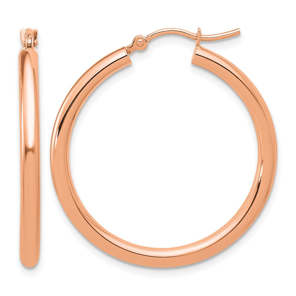 14K Roségold Poliert 2.5mm Leicht Röhre Creolen
