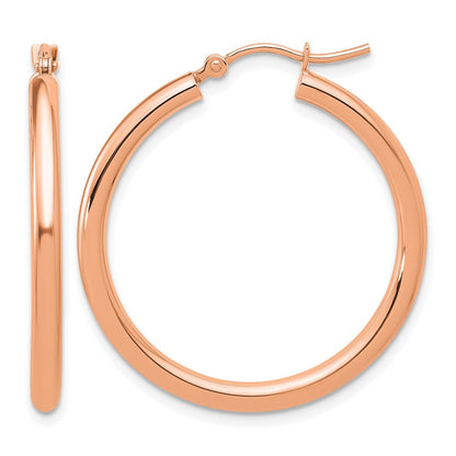 14K Roségold Poliert 2.5mm Leicht Röhre Creolen