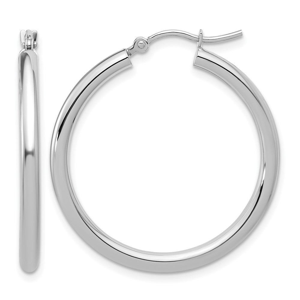 14K Weißgold Poliert 2.5mm Leicht Röhre Creolen