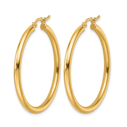 14K Gelbgold Poliert 2.5mm Leicht Röhre Creolen