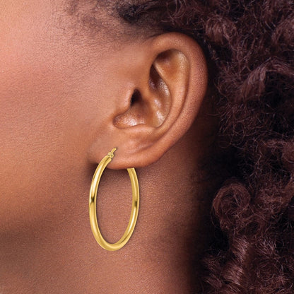 14K Gelbgold Poliert 2.5mm Leicht Röhre Creolen