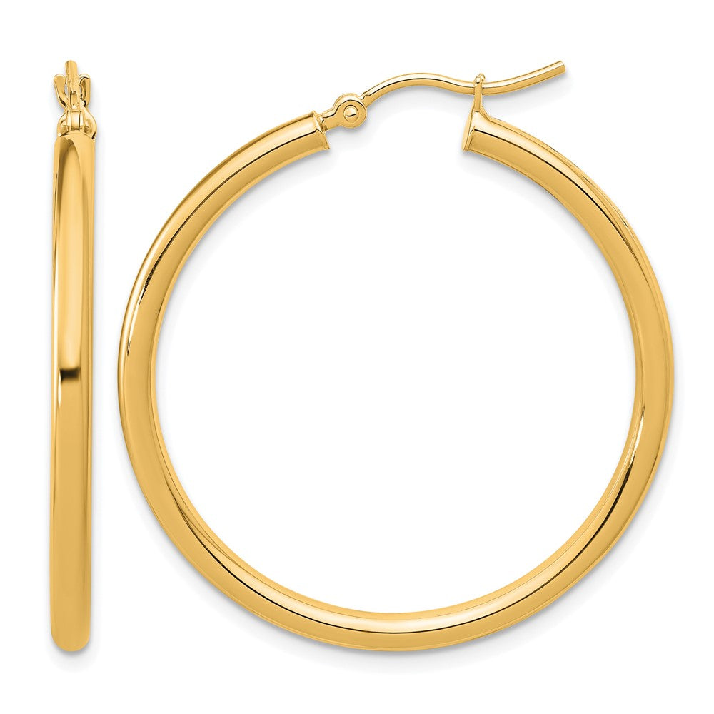 14K Gelbgold Poliert 2.5mm Leicht Röhre Creolen