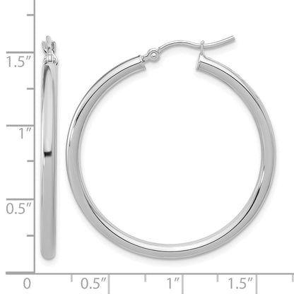 14K Weißgold Poliert 2.5mm Leicht Röhre Creolen