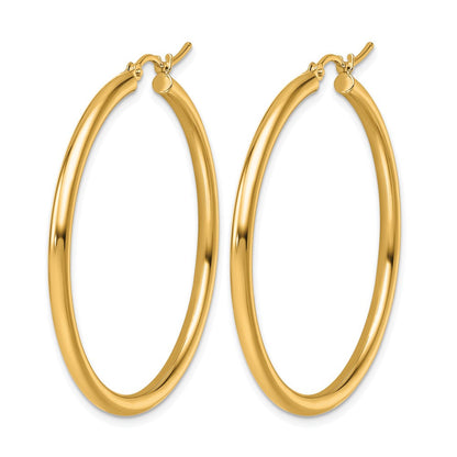 14K Gelbgold Poliert 2.5mm Leicht Röhre Creolen