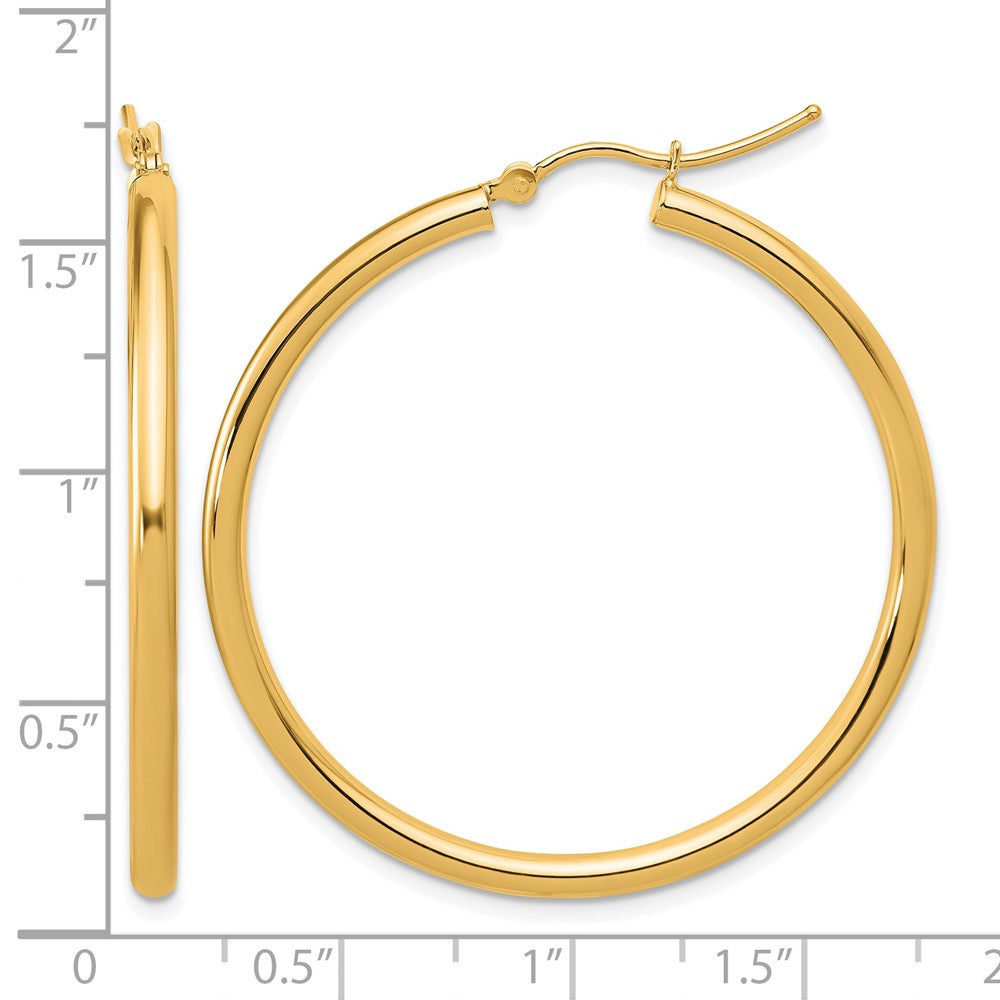 14K Gelbgold Poliert 2.5mm Leicht Röhre Creolen