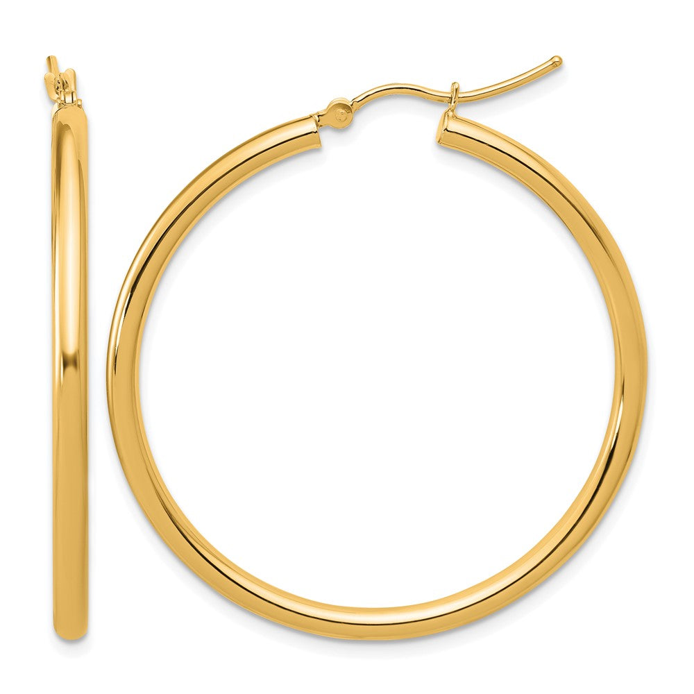 14K Gelbgold Poliert 2.5mm Leicht Röhre Creolen