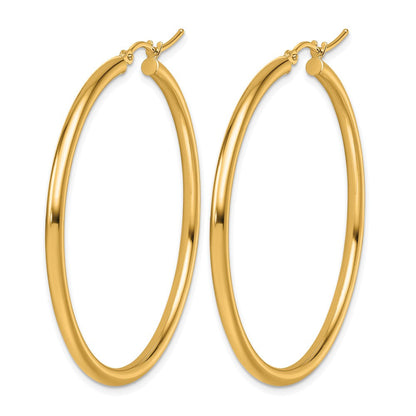 14K Gelbgold Poliert 2.5mm Leicht Röhre Creolen
