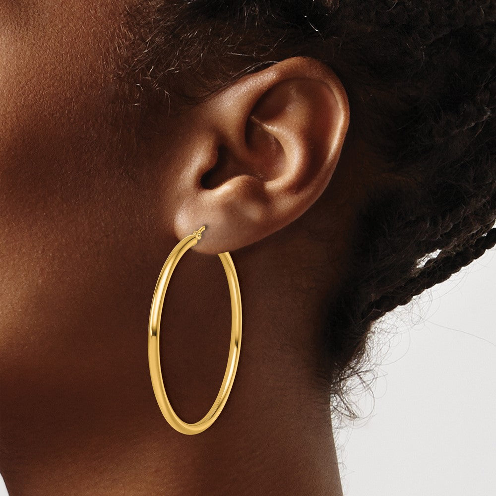 14K Gelbgold Poliert 2.5mm Leicht Röhre Creolen